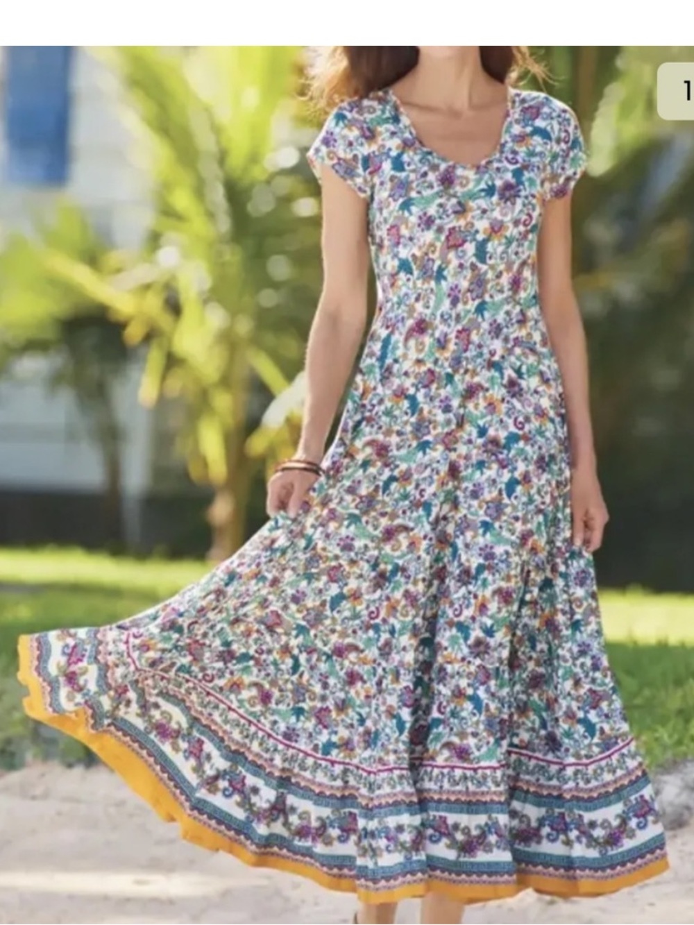 Soft Surroundings Kara Neptune Colorful Floral Maxi Tiered Dress Boho Size Small